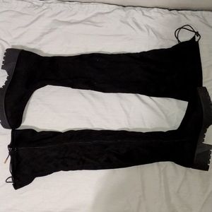 Black Suede Thigh High Platform Boots